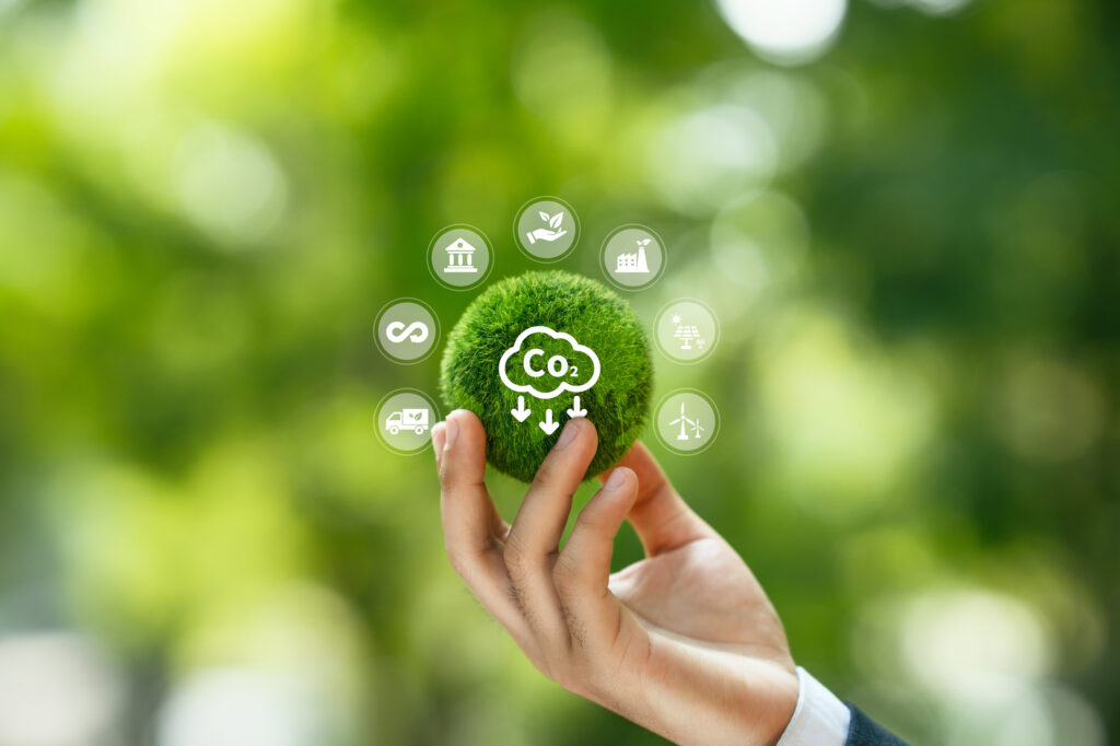 Carbon emission reduce Green business responsibility sustainable environment development for net zero Low carbon economy concept Co2 Carbon footprint report and carbon neutral or offset - Semicon.TODAY