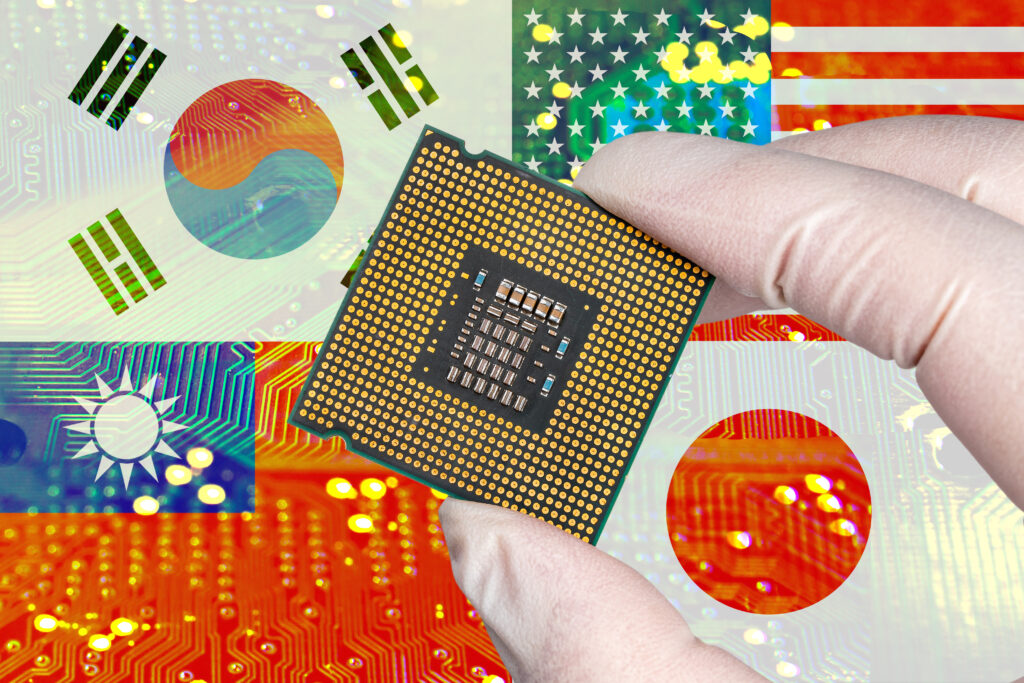 South Korea, USA, Taiwan and Japan flags and semiconductor chips. Chip4 alliance concept. - Semicon.TODAY