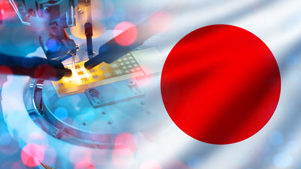 Semiconductors production in Japan Microelectronics testing Flag of Japan Fragment of semiconductors production equipment Creation of microcircuit Semiconductors from Japan - Semicon.TODAY