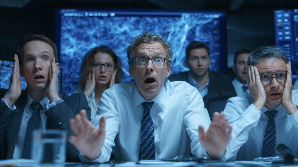 データ異常に驚く経営陣の会議風景 - Semicon.TODAY