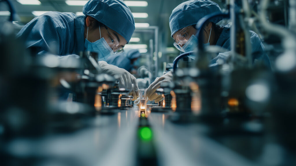 クリーンルームで日本人中年男女が作業する様子 - Semicon.TODAY