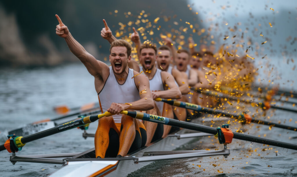 Mens rowing team celebrating when they won the gold - Semicon.TODAY