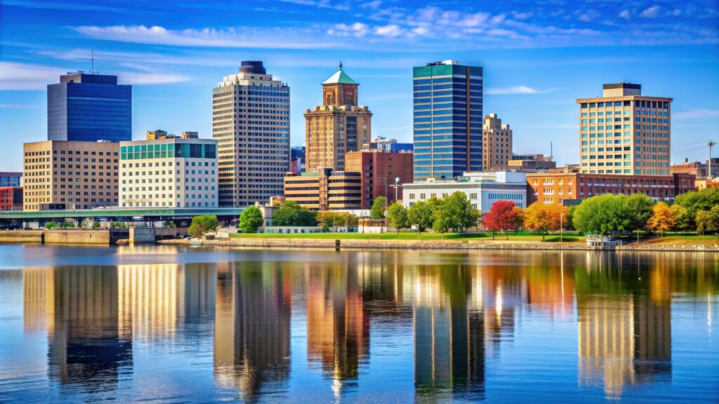 Downtown Peoria Illinois skyline with modern buildings and waterfront views Peoria Illinois downtown skyline - Semicon.TODAY