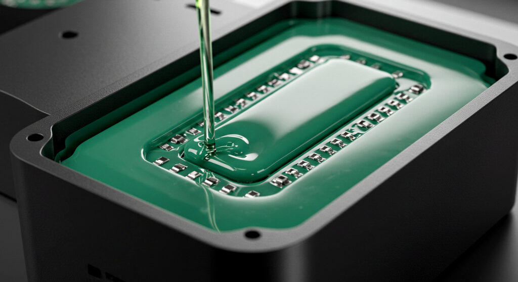 Green Encapsulant Poured Over Microchip Component - Semicon.TODAY