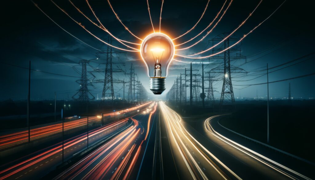 Creative Concept of Electricity and Lightbulb Over Highway - Semicon.TODAY