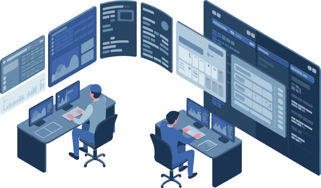 Isometric illustration of cybersecurity operations center with professionals monitoring multiple screens data analytics digital security and system protection technology - Semicon.TODAY
