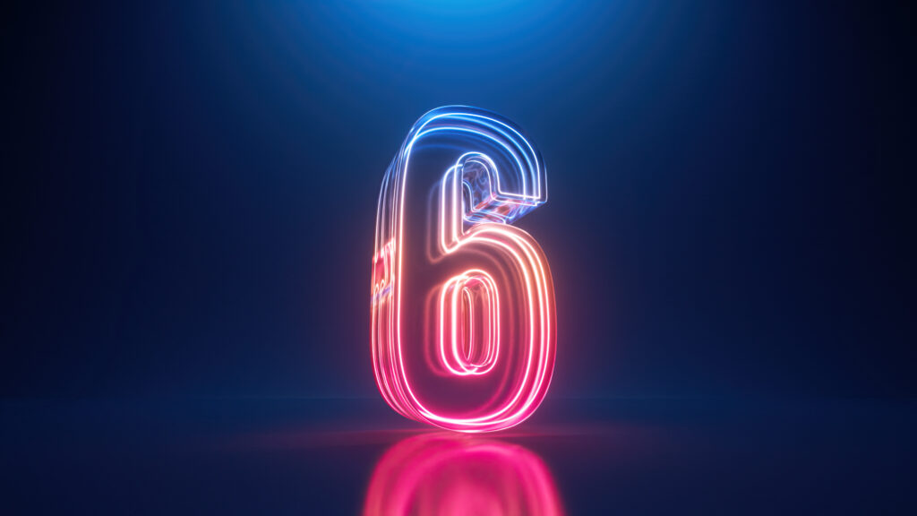 3d rendering Neon number six Glowing colorful line inside the glass symbol 6 shape Top chart - Semicon.TODAY