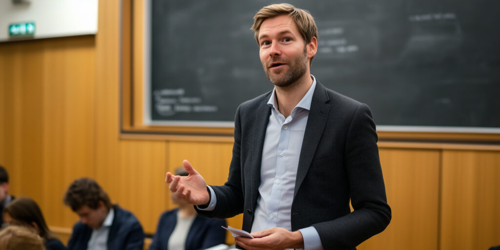 Dozent hält Vorlesung an der Universität über politische Theorien - Semicon.TODAY