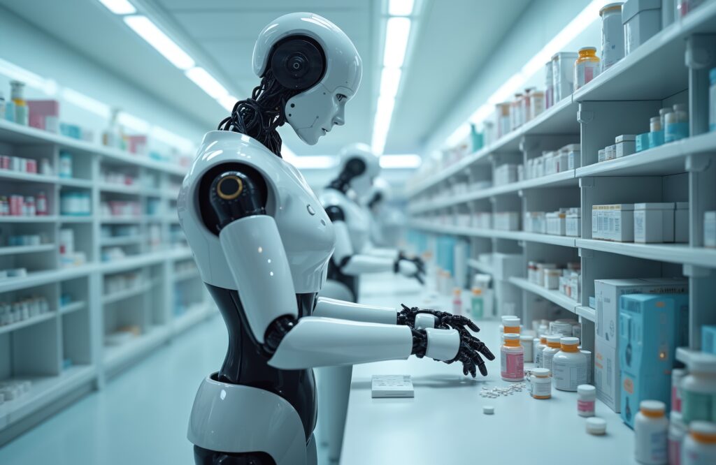 Robotic pharmacists working in sterile environment AI-powered robots prepare drugs inside medical facility Automated pharmacy delivers precise medicine dosages with robotic assistance - SEMICON.TODAY